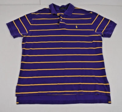Camisa Polo Ralph Lauren Vintage Talla XL 90s Púrpura Amarillo Rayas Polo Clásico Foto 1 de 4
