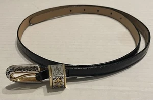 Brighton Thin 1/2” Black Reptile Pattern Silver Gold Embellished Buckle Lrg 34” - Picture 1 of 7