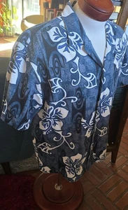 VINTAGE Men's Handsewn Hawaiian Shirt Size XL Blue Floral - Picture 1 of 5