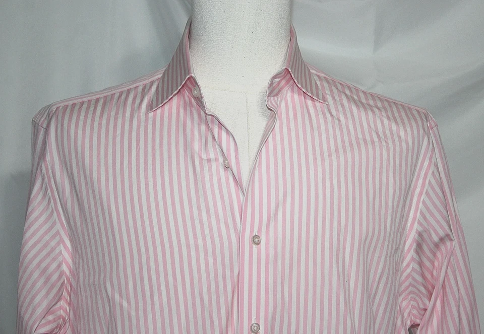 PROPER CLOTH Camisa Hombre 16.5 Rosa Bengala Rayas Stanton 120s Broadcloth Foto 1 de 4
