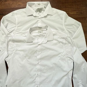 Lotto x 2 camicie Lucky Brand uomo XL bianche elasticizzate slim fit manica lunga con bottoni - Foto 1 di 7