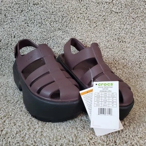Sandalias Crocs Gruesas Plataforma Pescador Pistón Púrpura Negro Mujer Talla 6 - Imagen 1 de 7