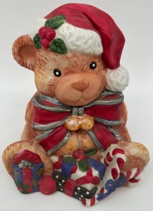 Oso de Navidad Regalos Cinta Santa Sombrero y Muérdago ~ Campana de Cerámica Decorativa - Imagen 1 de 6