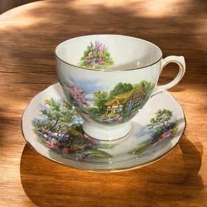 Royal Vale Bone China England Cottage Garden 7382 Teacup & Saucer Vintage 1950’s - Picture 1 of 8