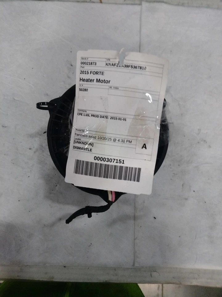 2015 KIA FORTE HVAC Blower Motor OEM 971133X000 Black 74000 Miles Foto 1 de 4