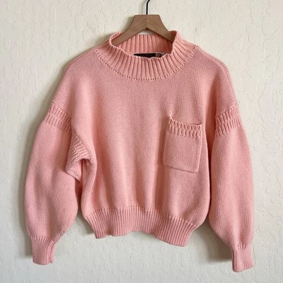 Suéter Grande Rosa Vintage Eddie Bauer 100% Algodón Manga Larga Cuello Simulado Bolsillo Foto 1 de 4
