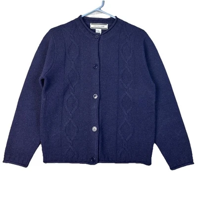 复古设得兰群岛羊毛开衫女式 Lg 毛衣厚线渔夫 Cottagecore — 第 1/4 张图片