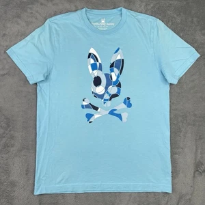 Psycho Bunny T-Shirt Herren 5 mittelblau Totenkopf gekreuzte Knochen Logo kräftig kantig bunt - Bild 1 von 12