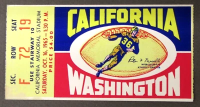 1965 CALIFORNIA vs UW Washington Huskies football ticket - Image 1 of 3