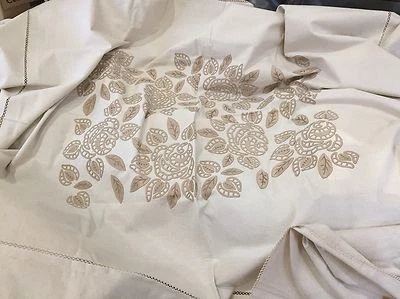 Mariella Burani Italia Nuevo 100% Lino Apliques Crochet Encaje Juego de Mesa 13 Piezas Foto 1 de 4