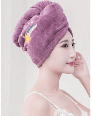 Gorra de secado de pelo de lana coral absorbente de agua para mujer toalla bordada de dibujos animados Foto 1 de 4