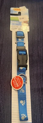 SMALL  Dog Collar  - Blue and silver paw prints 13-16” Ruffin'n It Soft &Strong - Image 1 of 4