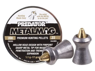 JSB PREDATOR METALMAG 200 Count POINTED 5.5mm .22 Caliber Premium Airgun Pellets