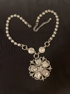 Grueso Flor Colgante Declaración 18” Collar Estrás Bling Joyería De Colección Retro - Imagen 1 de 14