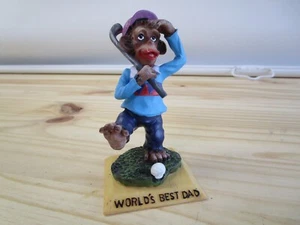 World's Best Dad TROPHY Creepy Monkey Chimpanzee Playing Golf Figurine NOS - Picture 1 of 4