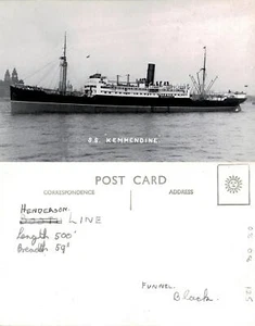 FOTO REAL DE COLECCIÓN Henderson Line SS Kemmendine POSTAL - Información escrita en la parte posterior - Imagen 1 de 1