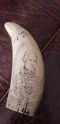 Reproducción Diente de Ballenas Scrimshaw/Diente de Morsa/Horatio Nelson --6 1/4" H Foto 1 de 4