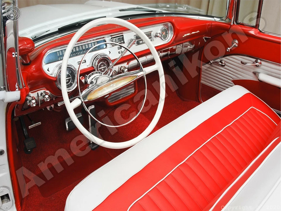 Pontiac Star Chief 1957 nuevo letrero de metal: hermosa foto de interior rojo y blanco Foto 1 de 1