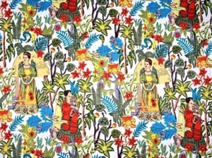 White 3 Yard Fabric Dressmaking Cotton Handmade Frida Kahlo Printed fabric US - Picture 1 of 7