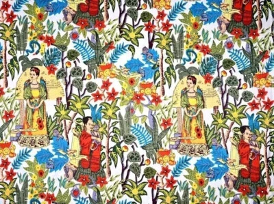 White 3 Yard Fabric Dressmaking Cotton Handmade Frida Kahlo Printed fabric US - Image 1 of 4