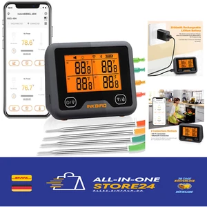 Inkbird IBBQ-4BW Grillthermometer WLAN Bluetooth 4 Fühler USB Dual-Alarm BBQ - Bild 1 von 9