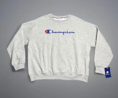 Champion Mujer Talla 1X Powerblend Logo Spellout Cuello Redondo Sudadera Gris NUEVO Foto 1 de 4