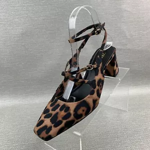 Zara Pumps Leopard Print Square Toe Buckle Slingback Block Heel Size EU38/US7.5 - Picture 1 of 12