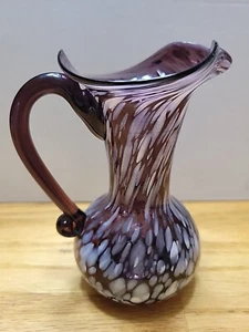 Vintage Murano Hand Blown Glass Amethyst Purple White Creamer Pitcher Vase 5” - Picture 1 of 7