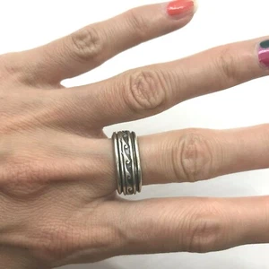 Anillo de preocupación de colección México plata esterlina 925 ondas giratorio banda ancha niello - Imagen 1 de 7