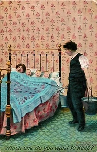 Humor, "Welchen möchtest du behalten?", Drillinge, Kneipe. Bamforth & Co., 1908 - Bild 1 von 2