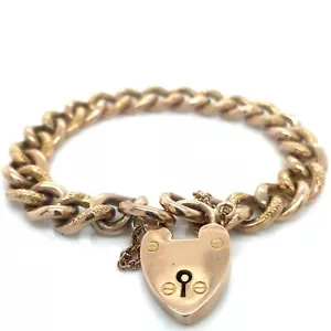 9ct Rose Gold Chunky Curb Link Bracelet, Heart Padlock Catch. - Picture 1 of 10