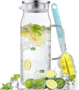 2 Litre 68 Oz G Glass Water Jug with Lid and Handle, Fridge Jug, Iced Tea and Ho - Picture 1 of 12