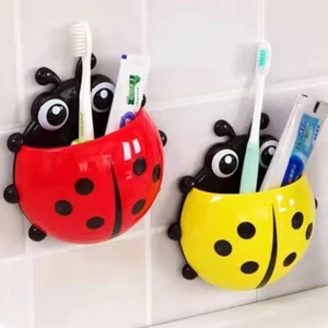 Ladybug Wall Suction Tooth Brush Holder Cartoon Toothpaste Storage Rack Bathroom - Picture 1 of 14