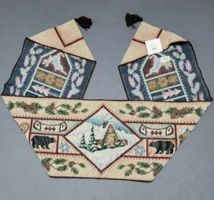 NWT~Winter Lodge Bear Deer Pine Branches 70"x13" Tapestry Table Runner Cottage - Picture 1 of 7
