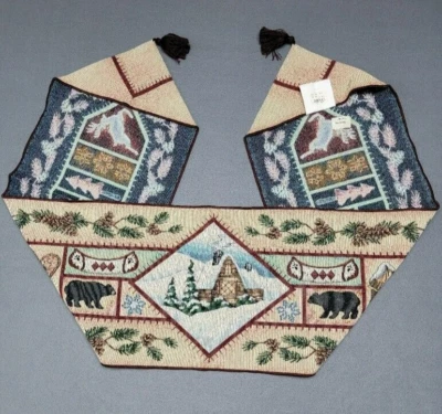 NWT~Winter Lodge Bear Deer Pine Branches 70"x13" Tapestry Table Runner Cottage - Image 1 of 4