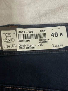 đ˛ Men's CORBIN JEANS SIZE 40 R MADE USA NWT Retail New $175 SUPER SOFT $SAVE$! - Picture 1 of 16