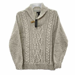 Paolo Mondo Sweater Men Medium Beige Toggle Shawl Collar Italian Wool Cable Knit - Picture 1 of 12