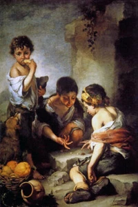 YOUNG BOYS PLAYING DICE CHILDREN 1675 SPANISH ART PAINTING BY B E MURILLO REPRO - Picture 1 of 3