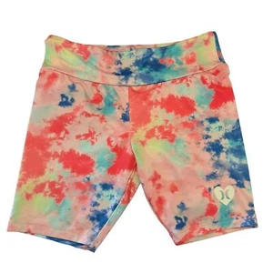 Hurley Girls' Tie-Dye Biker Shorts Elastic Waistband Multicolor Logo M - Picture 1 of 4