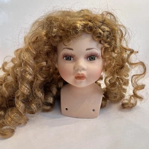 VTG Porcelain Doll Head Parts For 19”Dolls Spiral Reddish Wig Hazel Eyes Freckle - Picture 1 of 8
