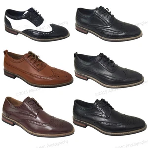 Brand New Men's Dress Shoes Wingtip Lace Up Leather Line Oxfords Brogue Casual - Picture 1 of 48