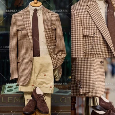 Warm Men's Safari Jacket Working Suit Hunting Oudoor 2Pcs Houndstooth 2Pcs Warm - Image 1 of 4