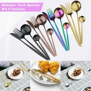 Juegos de cubiertos de acero inoxidable vajilla comedor cocina tenedor cucharas kit pulido - Imagen 1 de 49