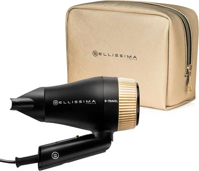 Bellissima B-Travel Hair Dryer Folding Handle Lightweight 1400w Black & Gold - Image 1 of 4
