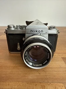 Nikon F 1964 Camera Prism Finder Silver Nippon Tokyo Kogaku + 5.8 Cm f/1.4 Lens - Picture 1 of 15
