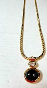 Vintage Halskette Swarovski schwarz Cabochon Anhänger Kristall 16 Zoll H1 - Bild 1 von 7