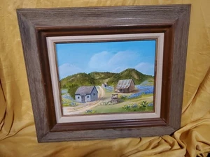 TX ARTIST 82 Vtg. Folk Texas Bluebonnets Landscape Oil Painting Signed Sandlin - Picture 1 of 24