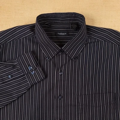 Camisa de manga larga con botones Van Heusen para hombre negra a rayas talla 16-16,5 grande Foto 1 de 4
