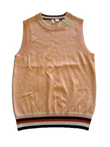 NWT Moth Anthropologie Women’s Medium knitted vest Peach w/ Striped Band Preppy - Picture 1 of 12