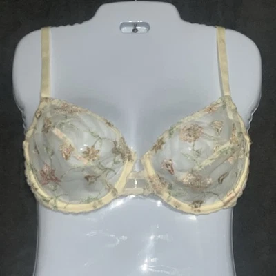 Vintage Victoria's Secret 34D Unlined Underwire Bra Sheer Lace Pastel 80s USA - Image 1 of 4
